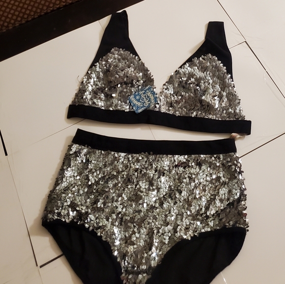 NWT Free People let it shine Bralette size L & panty pewter combo size M "set" - Picture 3 of 16